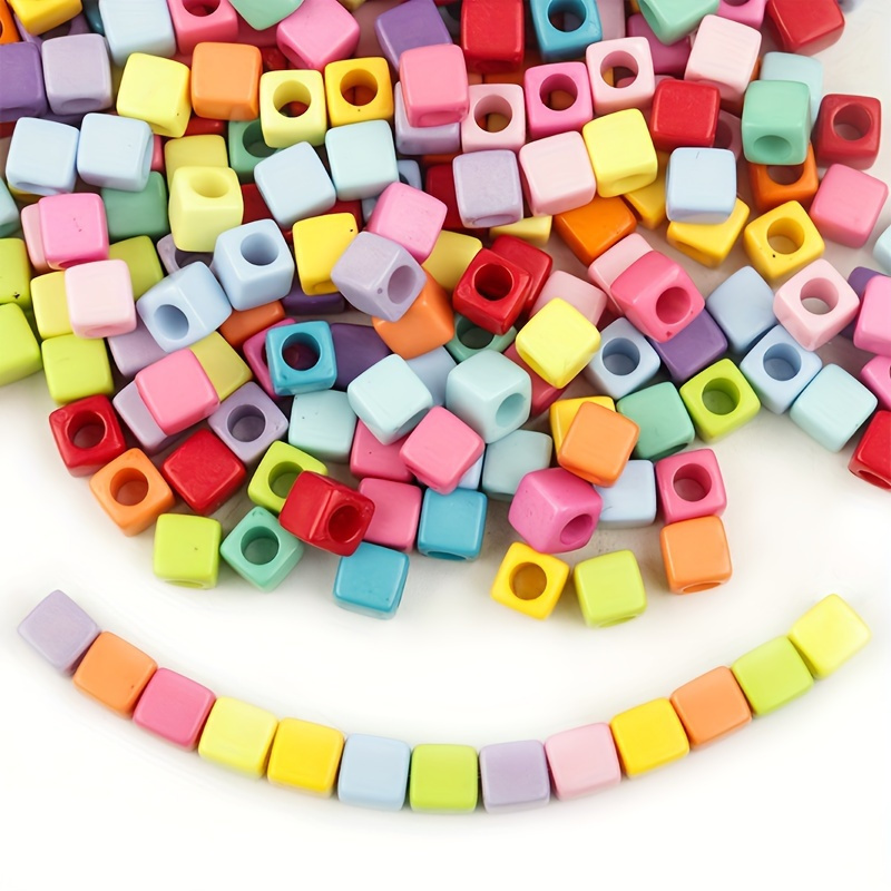 

600pcs Mixed Color Square Beads Acrylic Solid Color Candy Color Square Large Hole Beads Handmade Bracelet Jewelry Diy Colored Beaded Material