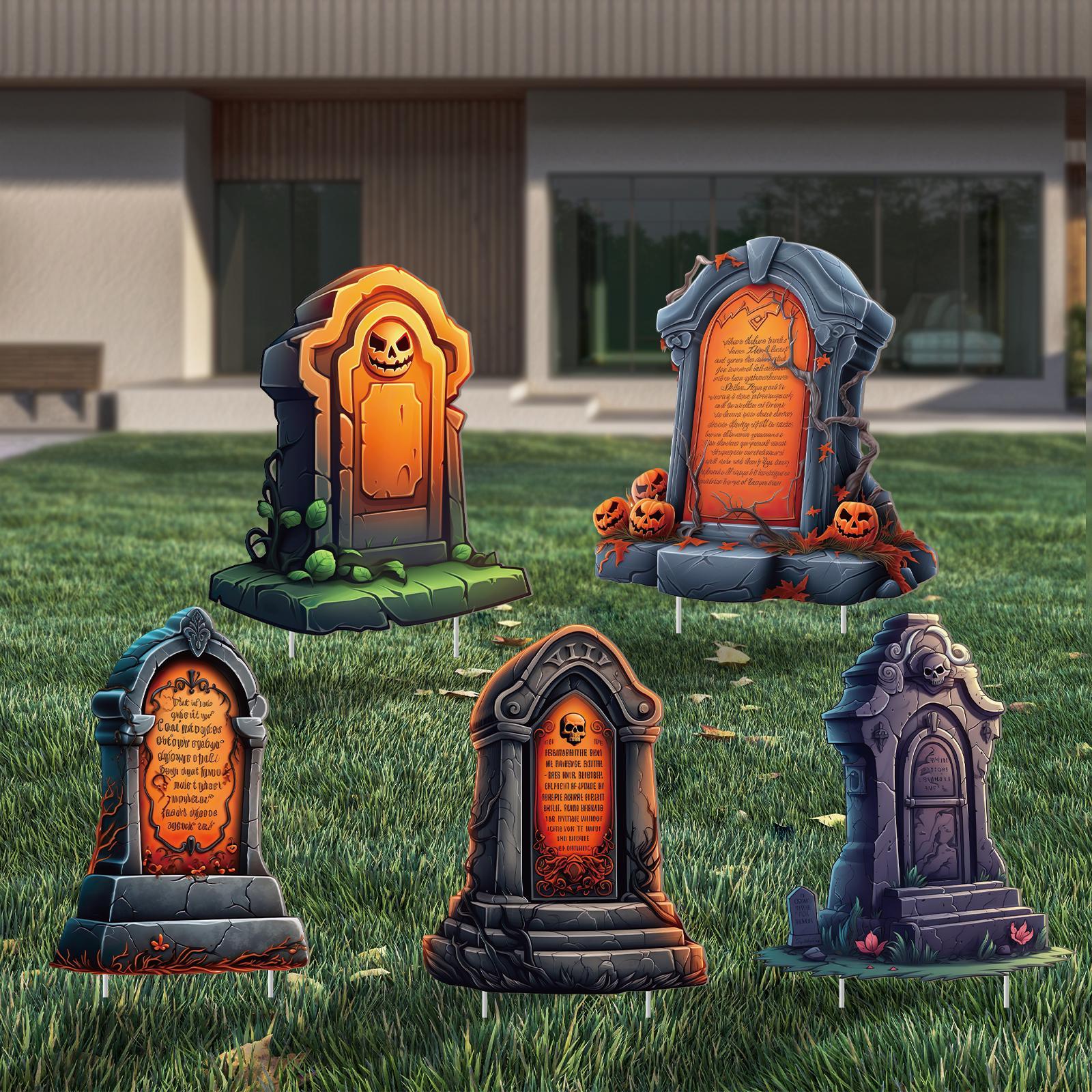 

Halloween Foam Tombstone Decorations - 5 Pack Graveyard With Stakes, Polypropylene Rip Yard Decor, Spooky Outdoor Props For Lawn And Haunted House, No Electricity Required