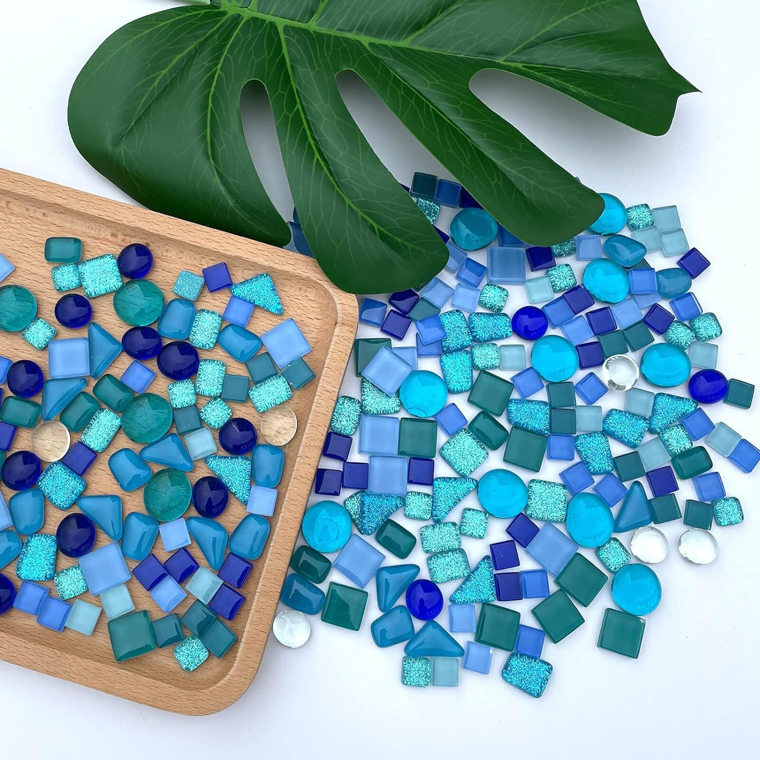 

100g/3.52oz Boho Style Glass Mosaic Tiles - Marine Life Inspired Irregular Flat Beads, No Power Needed, Craft Glass Pieces For Diy Wall Vase & Creative Decor