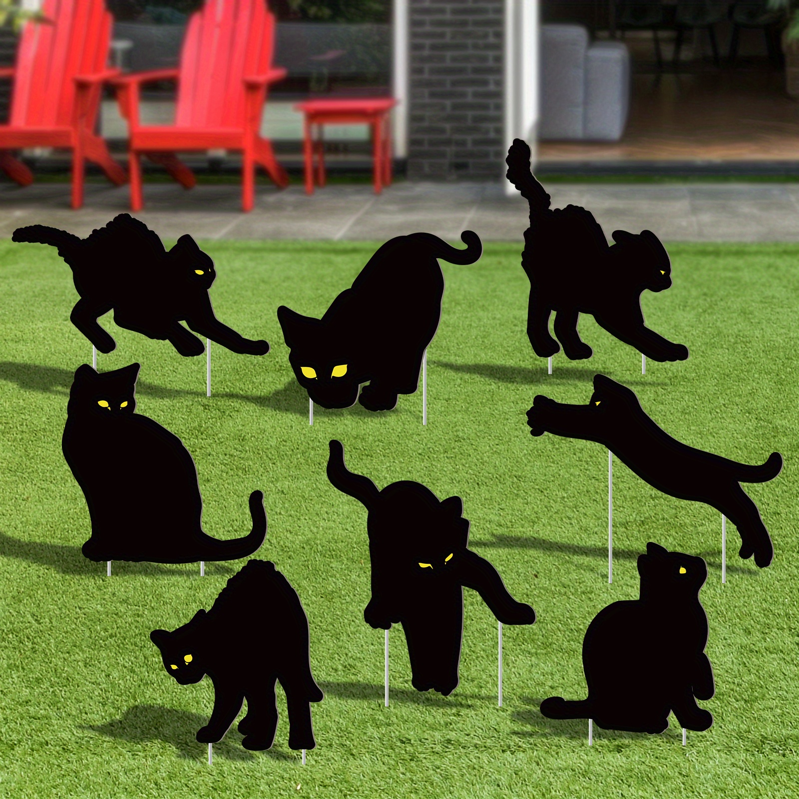 6 Cartelli Da Giardino A Forma Di Gatto Nero - Decorazioni Halloween Con Occhi Luminosi E Paletti, Per Cortile Ed Esterno