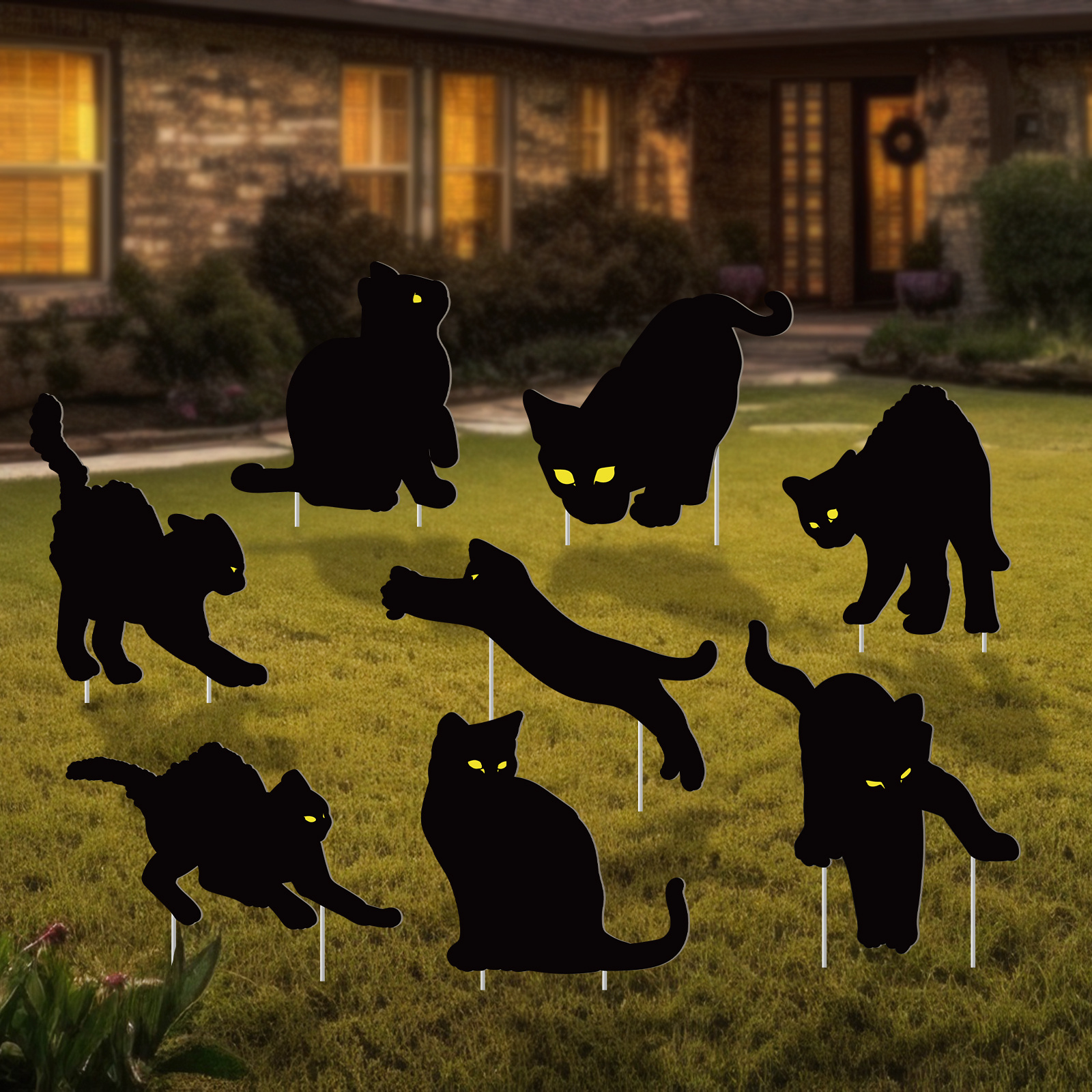 

Kaijit 8pcs Black Cat Silhouette Yard Signs Stakes Outdoor Decorations - 3pcs Black Cat Lawn Decorations Signs For Garden Yard Scary Witch Decorations Outside (black Cat)