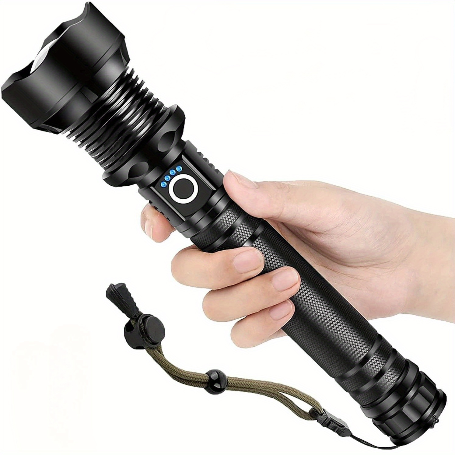 

1pc Flashlight With Zoomable Lens, Rechargeable Led Headlight For Emergencies, Patrol, Outdoor, Camping, Fishing, And Hunting, Powered By 18650 Or 26650 Battery