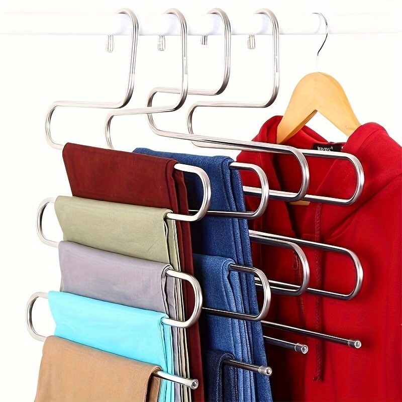 

1/2pcs Stainless Steel S-shape Multi-layer Pants Hangers, Space Saving Non-slip Closet Organizers For Trousers, Jeans, Scarves, Towels