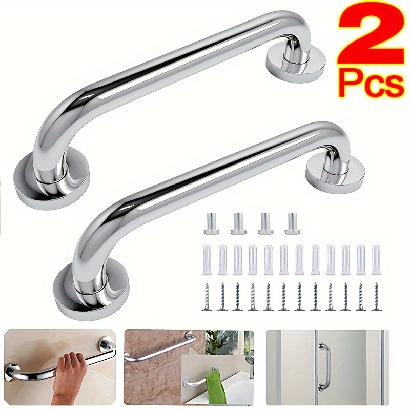 

1pc/2pcs Thickened Stainless Steel Bathroom Handrails - Barrier-free Safety Railings, Anti-slip Handles, Robust, Stylish Bathroom Safety Equipment For Elderly, Disabled, Bathroom Tools