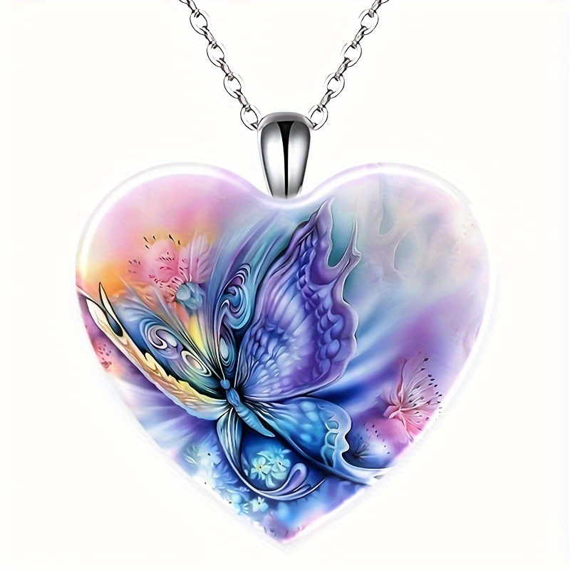 

Delicate Butterfly Pattern Love Heart Crystal Pendant Necklace For Women Neck Jewelry Gift Holiday Party Decor Accessories