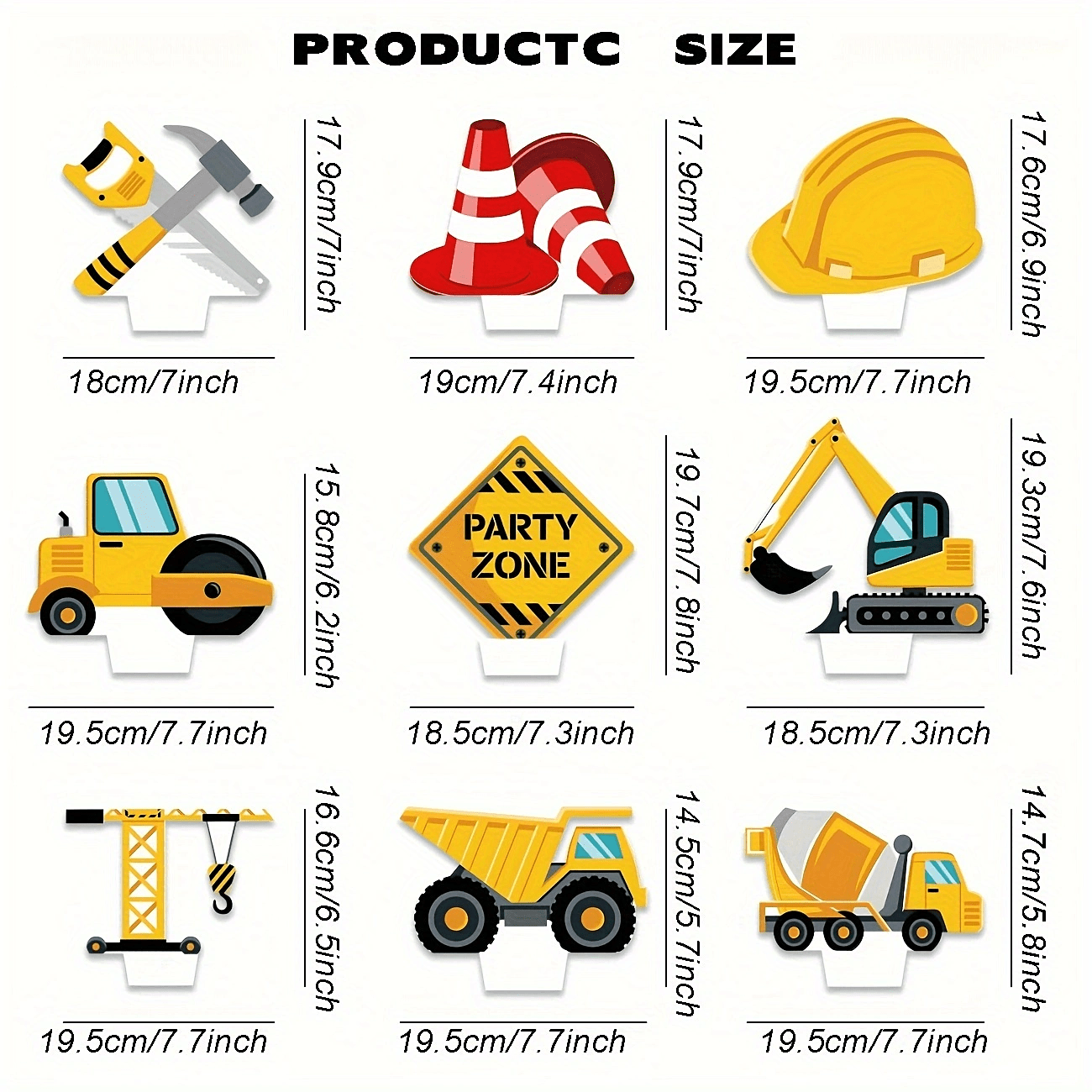 Décoration De Table En Papier Alvéolé Thème Chantier - Lot De 9 Pièces 3D (camions, Outils, Casques)