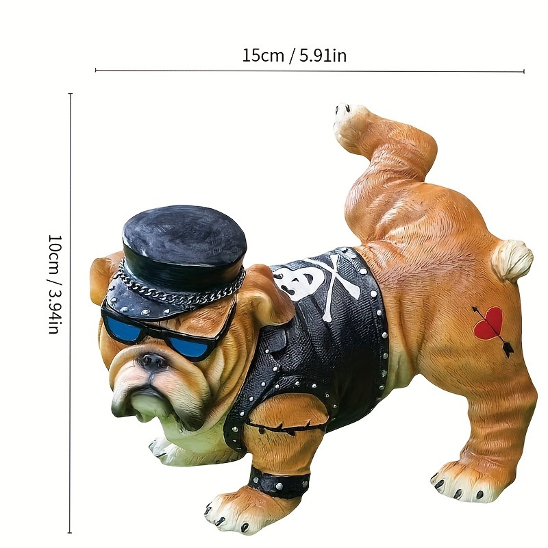 

1pc, Rustic Resin Bulldog Figurine, 15cm/5.91in Tall, Humorous Peeing Dog Statue In Punk Outfit With Sunglasses, Durable Tabletop & Garden Decor, Unique Gift For Home And Outdoor Spaces