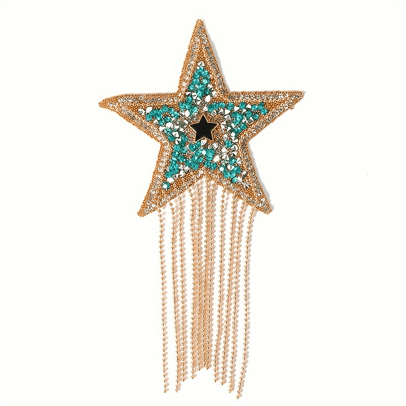 1pc Large Multicolor Star Tassel Crystal Iron-on Patch, Rhinestone Heat Transfer Applique For Clothing, Shoes, Hats, Bags Decoration Gifts For Eid