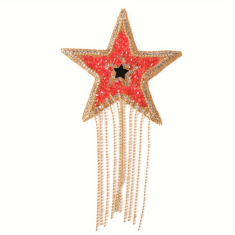 TEMU 1pc Of Tassel Pentagram Patch With Rhinestones, Suitable For Clothing, Hats, And Embroidery Projects