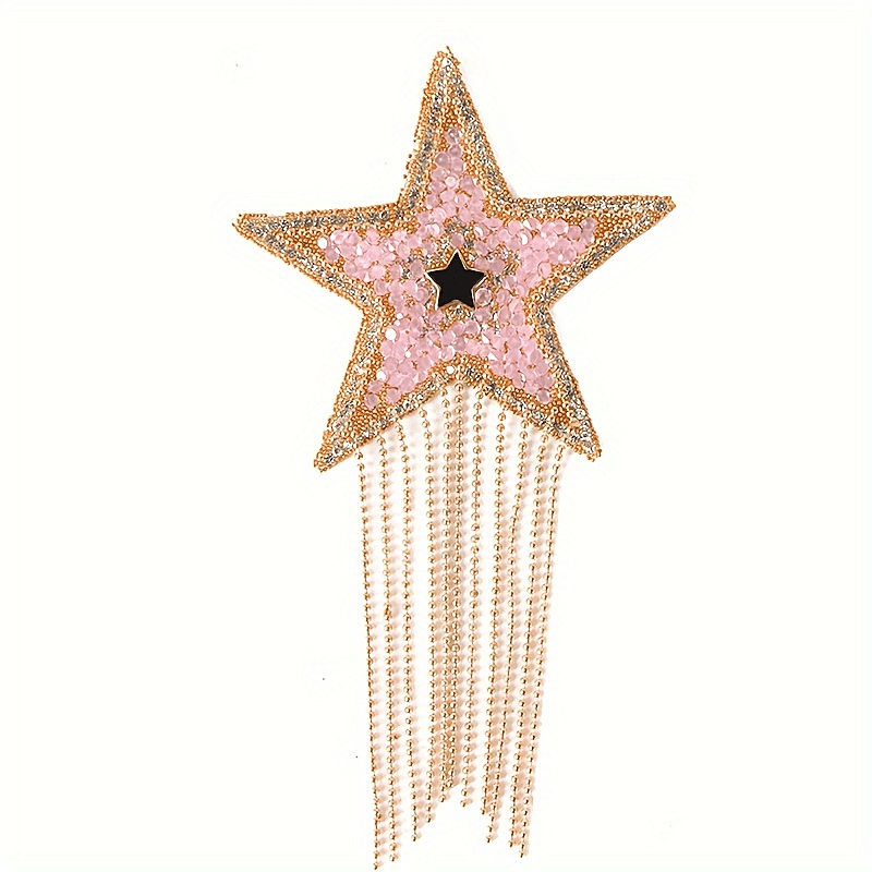 TEMU 1pc Of Tassel Pentagram Patch With Rhinestones, Suitable For Clothing, Hats, And Embroidery Projects