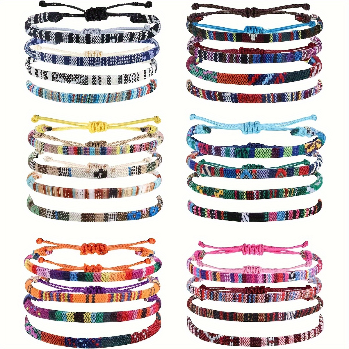 

24pcs Bohemian Style Fabric Bracelets, Multicolor Boho Chic Woven Friendship Bracelets, Casual Beach Party Decor, Adjustable, Mixed Patterns