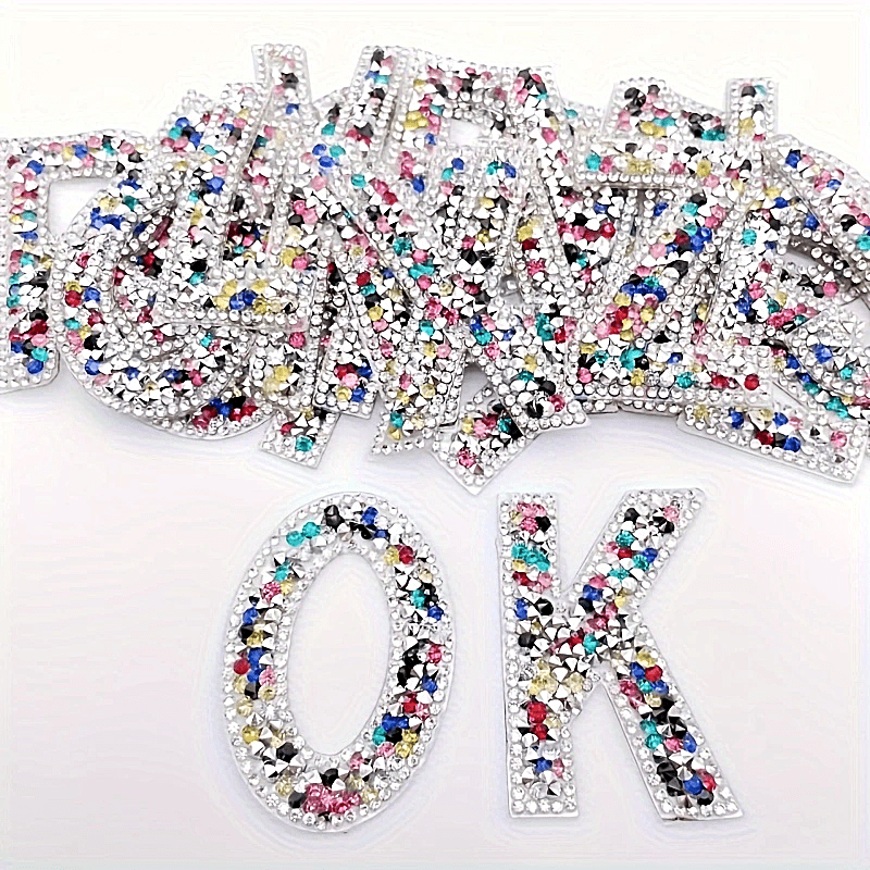 

26pcs Mixed Colorful Rhinestone Alphabet Letter Patches Adhesive Backing Diy Decals For Clothing, Shoes, Hats