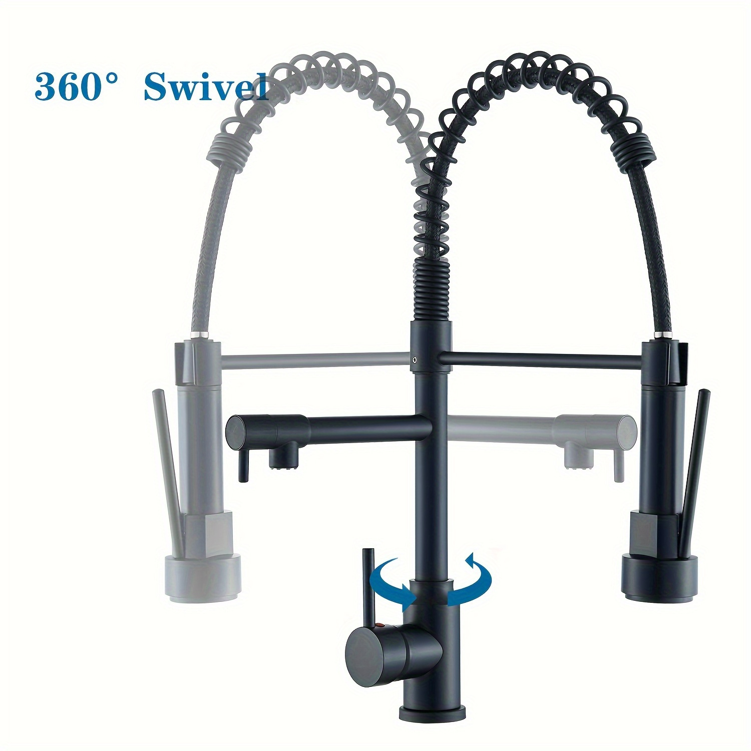 

Matt Black Kitchen Faucet Swivel Single Handle Single Holes Sink Pull Down Sprayer Mixer Tap