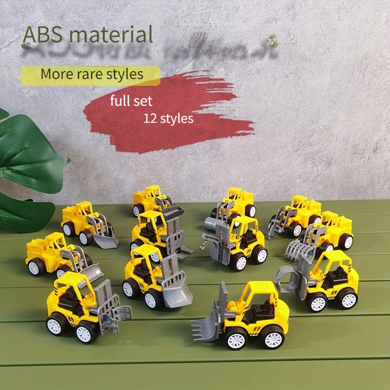 

12 pièces de voitures de chantier miniatures à tirer en arrière de différents styles - Ensemble de voitures de jouets en matériau ABS - Pour les garçons
