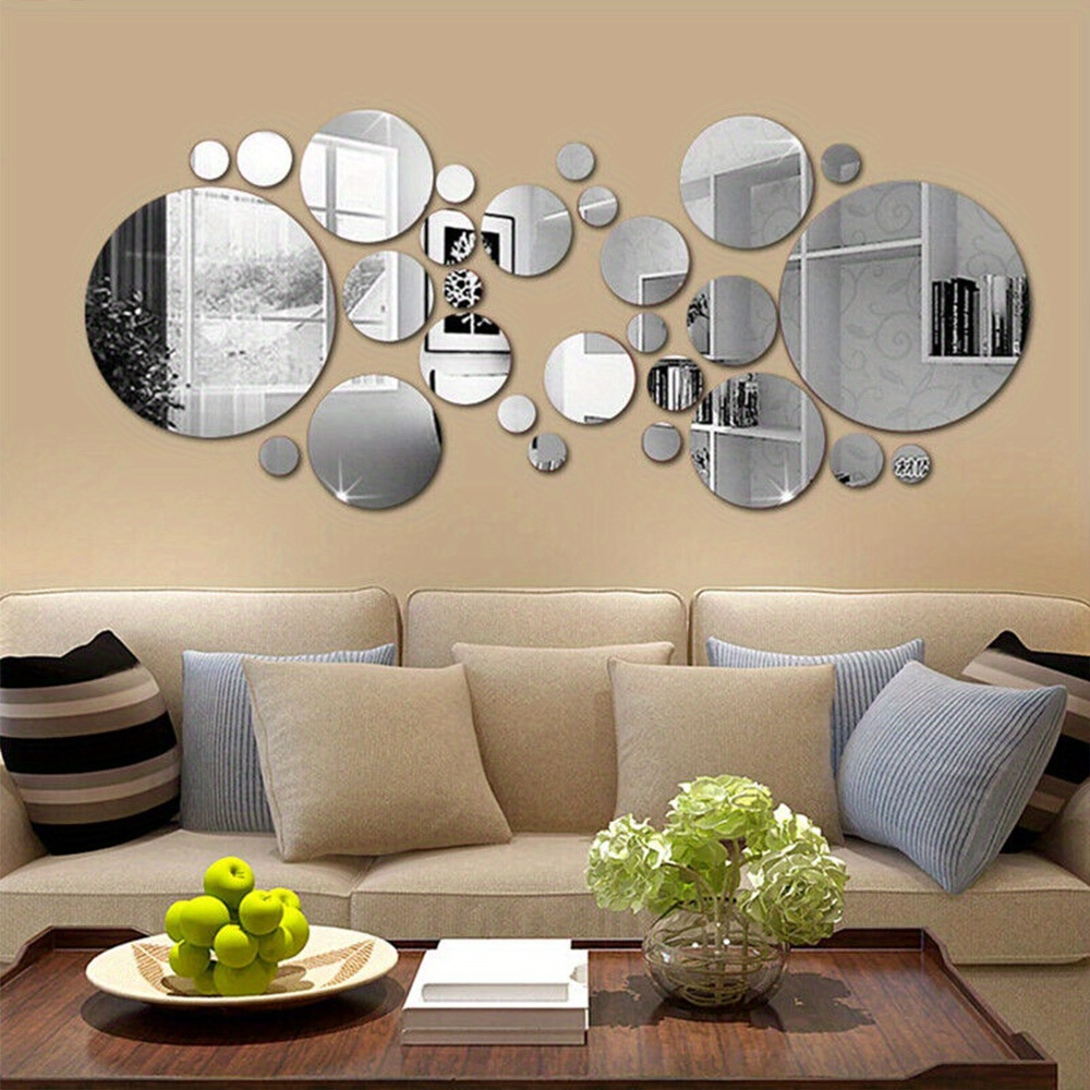 

32pcs 3d Acrylic Mirror Wall Sticker, Multi-size Round Self-adhesive Wall Decals, Detachable Wall Decor Sticker For Living Room Bedroom Bathroom Home, Art Wall Decoration