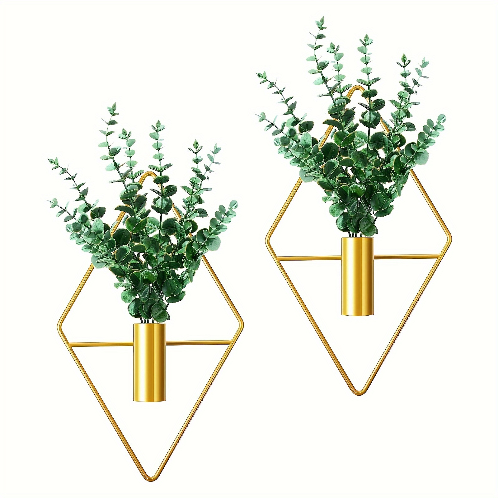 

artistic Metal" 2-piece Gold Diamond-shaped Metal Wall Hanging Planters - Modern Geometric Indoor/outdoor Decor For Home, Living Room, Office