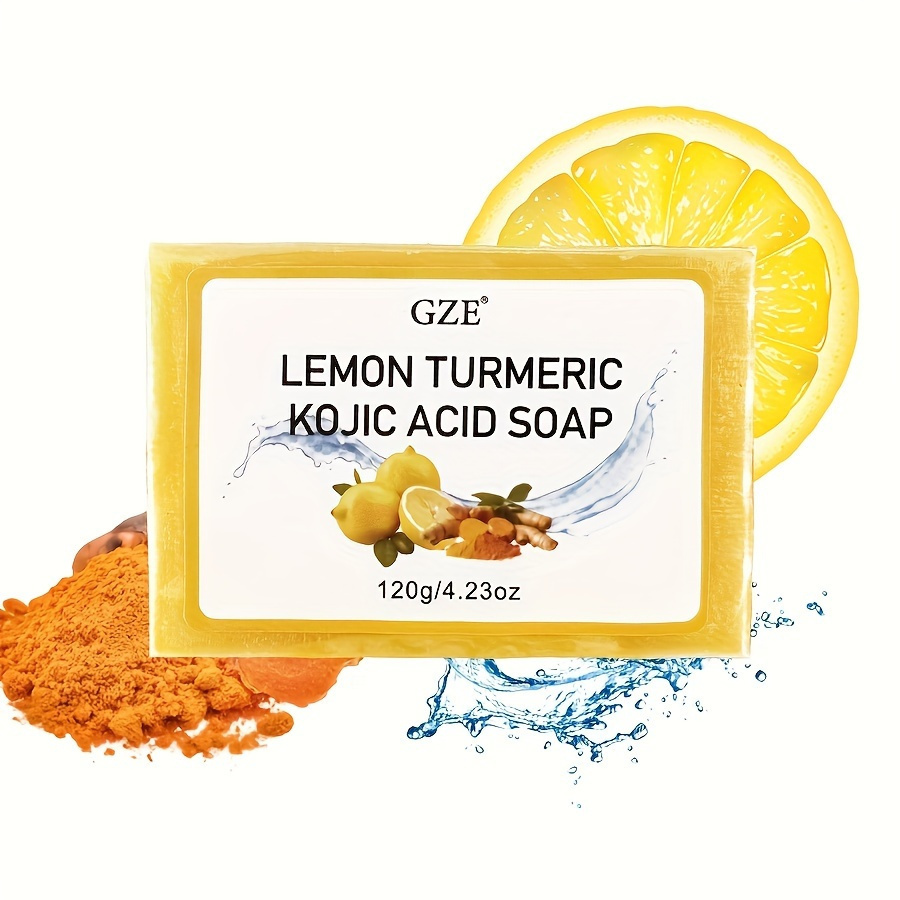 

Gze Lemon Turmeric Kojic Acid Handmade Soap Bar, 120g/4.23oz, Evens Skin Tone, Face & Body Cleanser, For All Skin Types