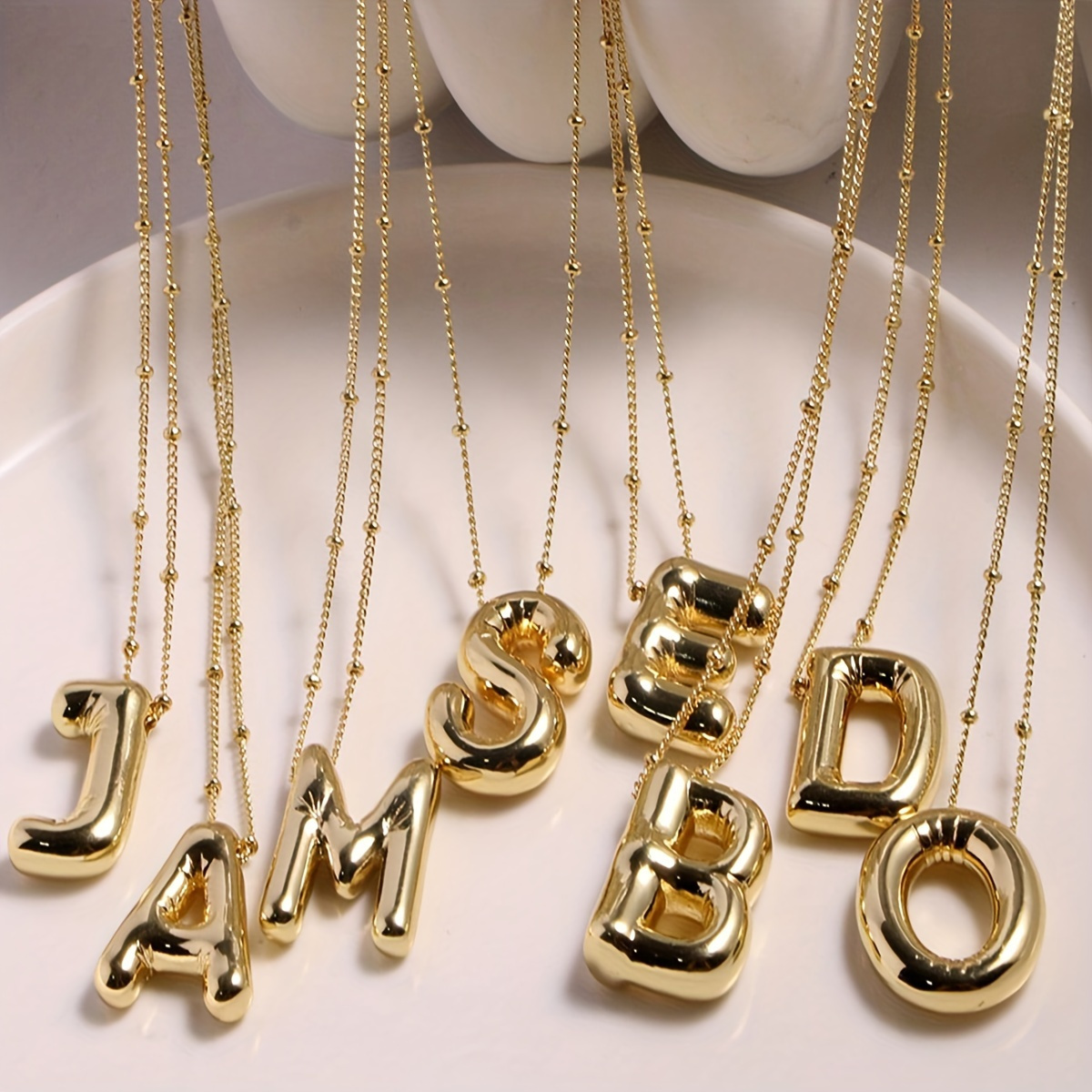

Stainless Steel Copper Chunky Alphabet Balloon Bubble Initial Letter Pendant Necklace For Women Jewelry