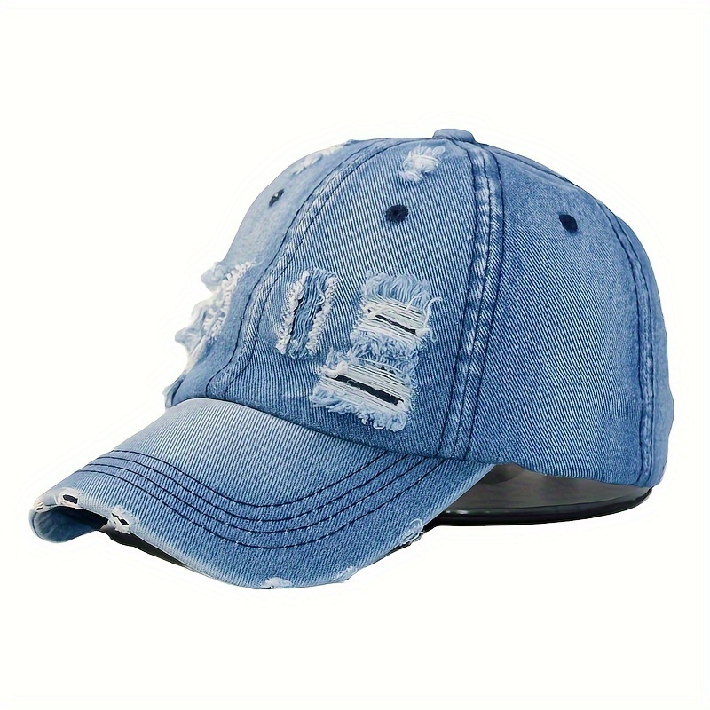 

Distressed Denim Baseball Cap, Unisex Washed Cotton Peaked Hat, Breathable Sun Protection Sports Cap For Outdoor Spring/summer/autumn, Adjustable Windproof Casual Hat