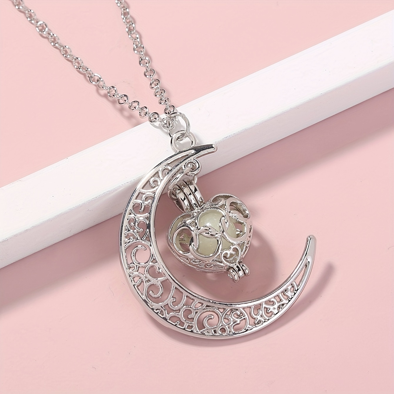 

Decor Hollow Moon Pendant Necklace Cute Luminous Pendant Necklace Ramadan Accessories For Music Festival