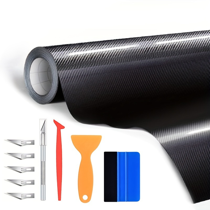 

Sleek Black Carbon Fiber Vinyl Wrap Set 10ft X 1ft With Handy 4-piece Tool Kit - Perfect For Cars, Boats, And Bikes Interior Upgrades