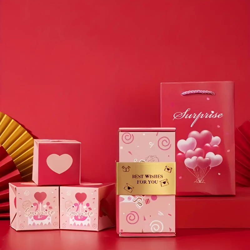 

10-layer Surprise Pop Box - Perfect For Birthdays & Valentine's Day, No Batteries Required, Featherless Paper Gift Box With Romantic Red Envelope Design