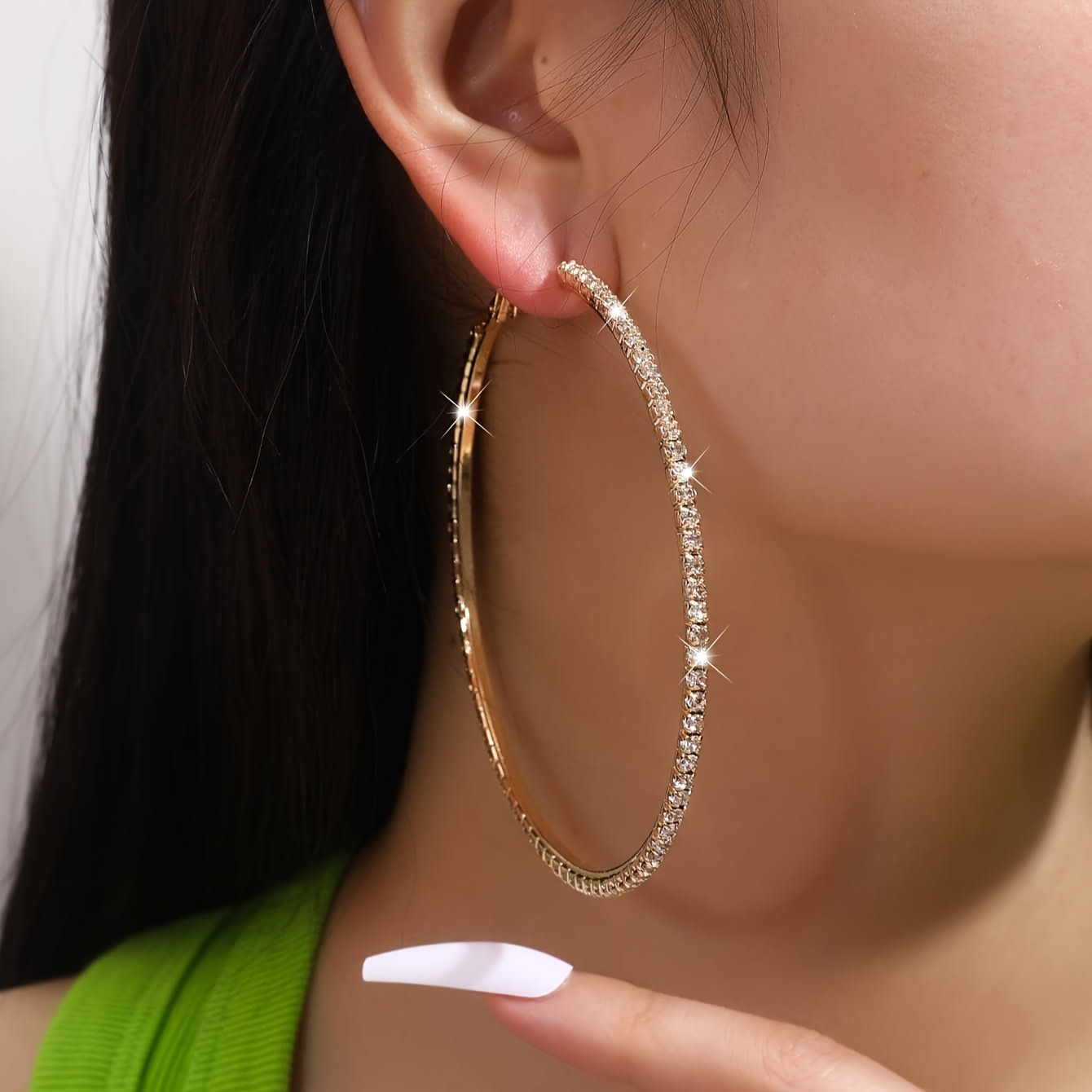 

Exaggerated Earrings Female Simple Fashion Rhinestone-encrusted Big Hoop Earrings