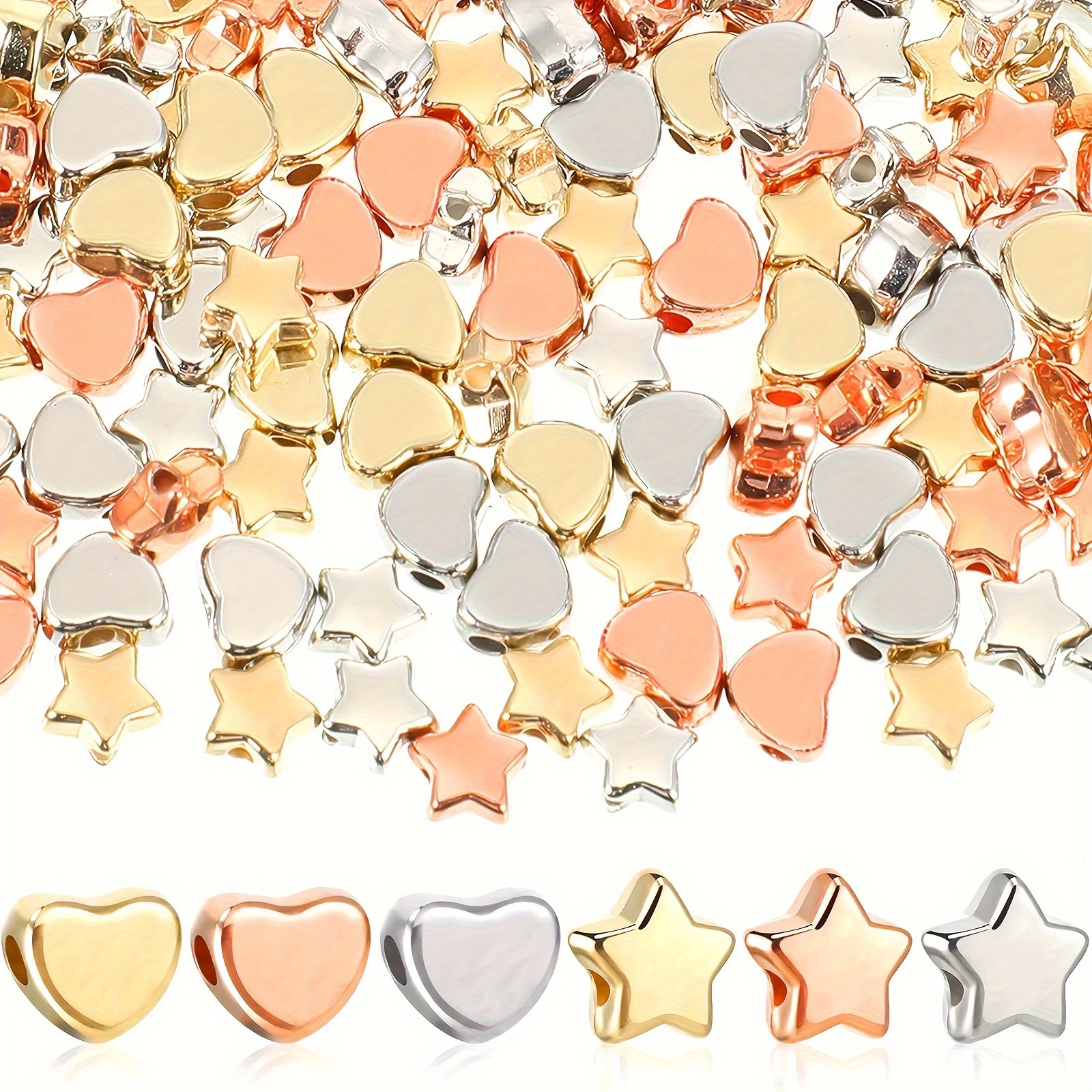 

600pcs Loose Spacer Beads Set Silvery Gold Plated Small Hole Alloy Beads For Art Crafts Diy Bracelet Necklace Earring Jewelry Making Supplies, Golden, Silvery, Rose Golden