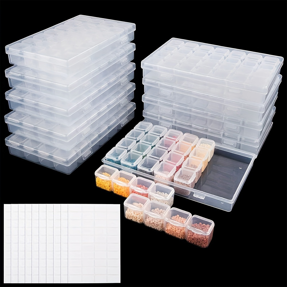 

10pcs 280 Slots Diamond Painting Storage Containers Diamond Accessories And Tools Boxes Bead Organizer 28 Grids With 400pcs Label Stickers For Nail Craft