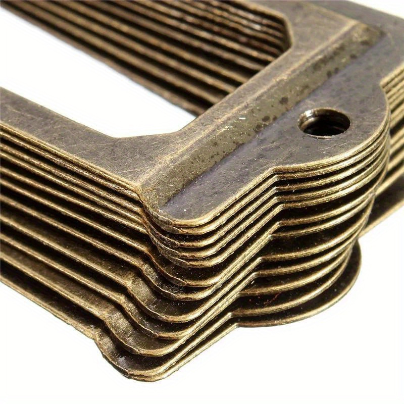 

12pcs Vintage Antique Brass Metal Label Holders, Diy Name Card Frame Pulls For Furniture Cabinet Drawer Box Case, Handmade Decorative Tags With Screws