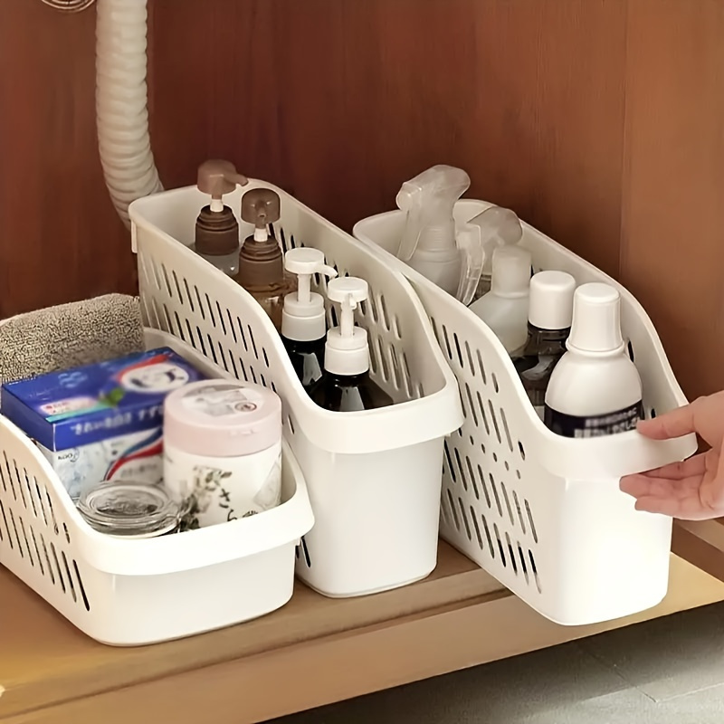

Versatile Kitchen Storage Basket With Wheels - Durable Plastic Organizer For Spices, Sundries & More - Ideal For Under Sink, Bathroom Closet & Desktop Organization