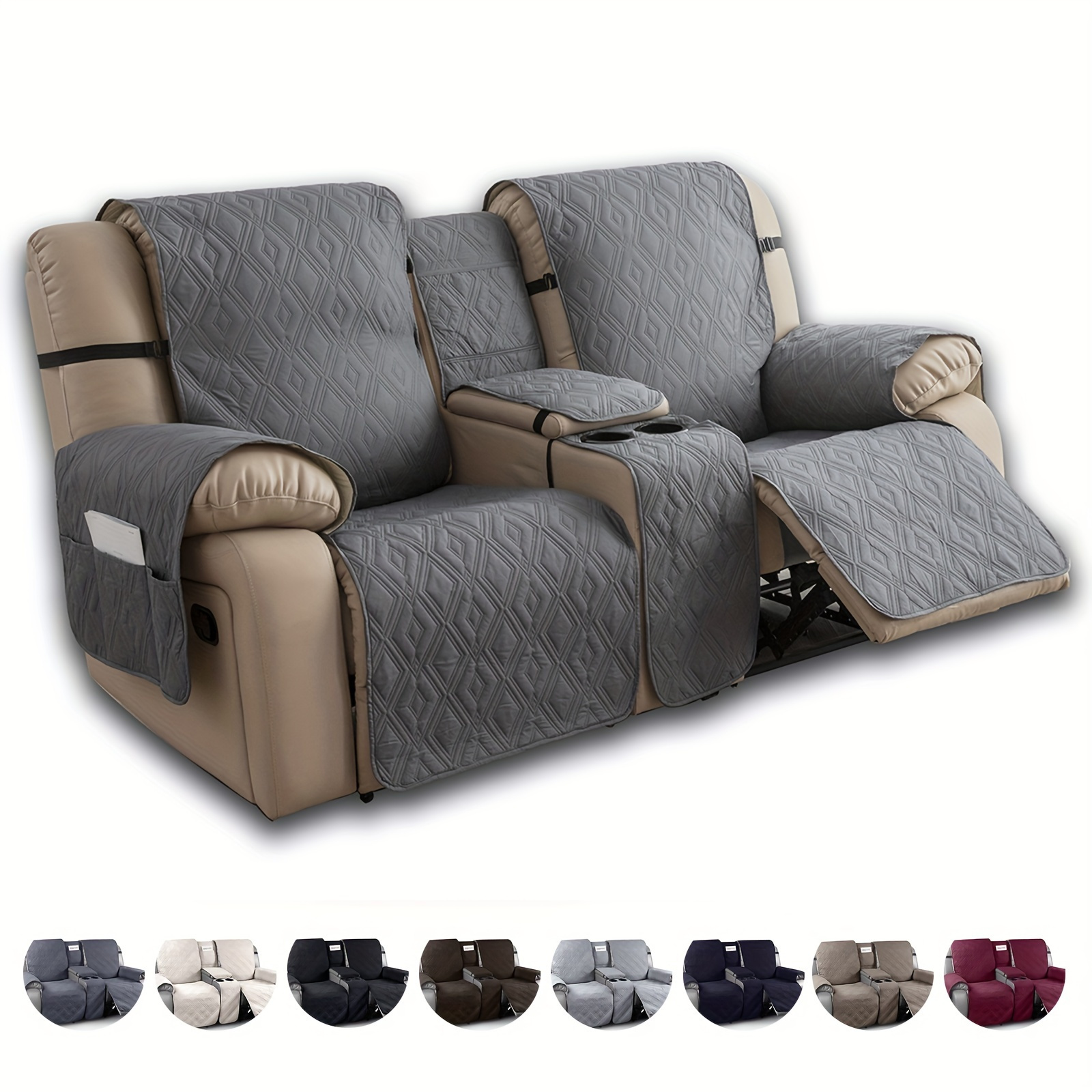 

4pcs/set Recliner Cover With Center Console Waterproof Pet Cover For Dual Recliner With Straps Design Split Recliner Recliner Slipcover Furniture Protector For Living Room Home Decor