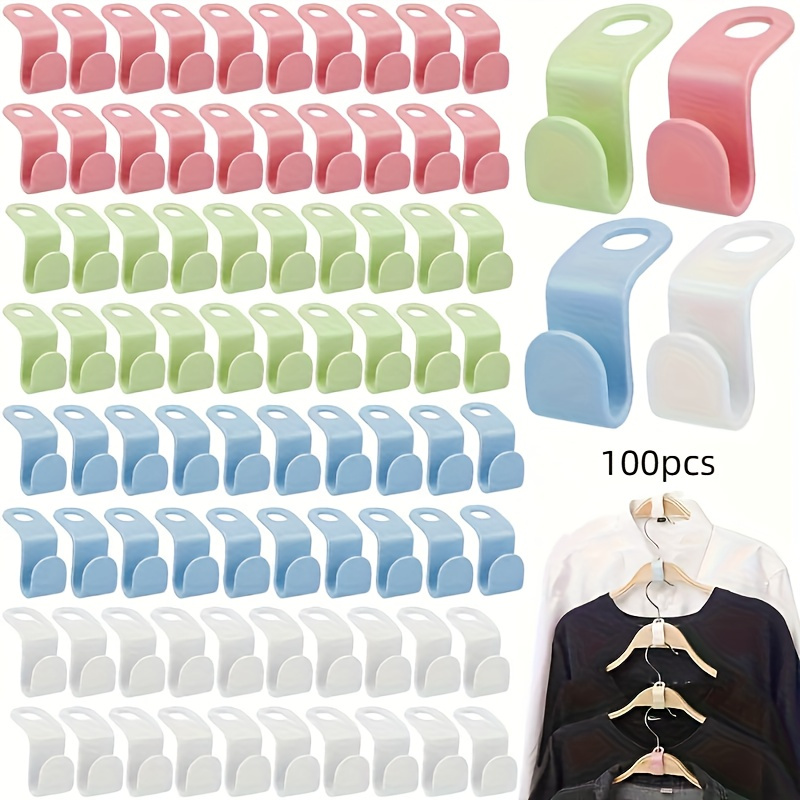 

100 Pack Foldable Plastic Coat Hanger Hooks, Wall Mount Closet Space Saving Organizer, Casual Style In Assorted Colors