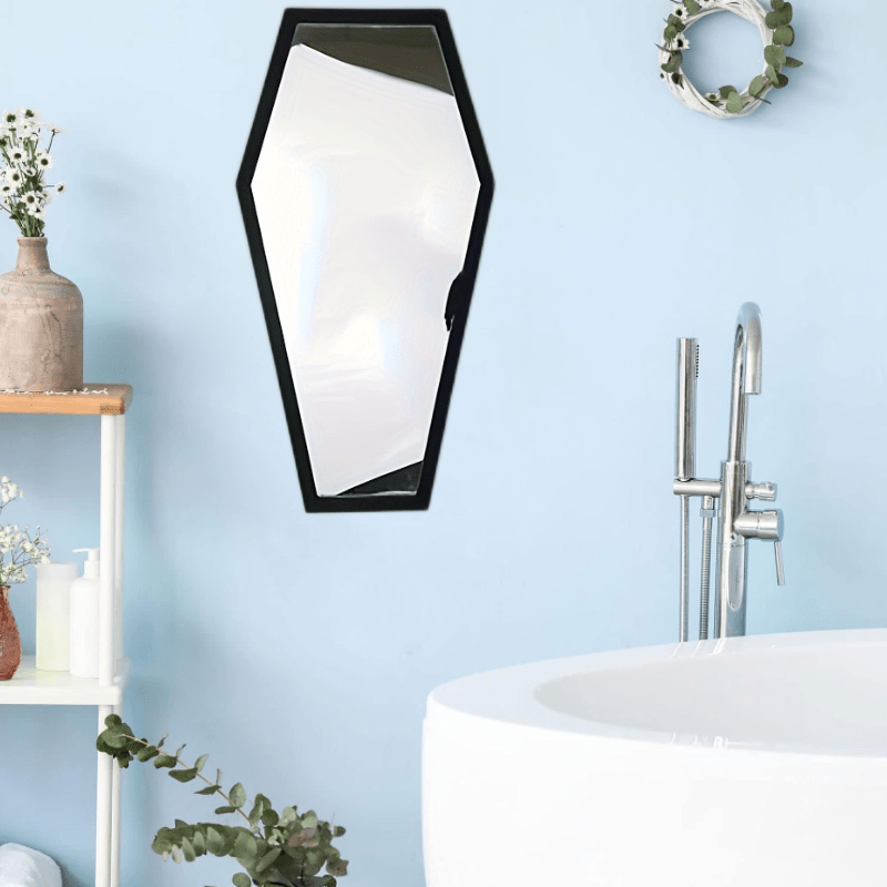 

Gothic Hexagonal Coffin-shaped Mirror - Black Wall Decor For Bathroom, Bedroom, Or Living Room - Wooden Frame, Non-waterproof, Home Décor, Bathroom Wall Decor | Home Decor | Black Wall Decor