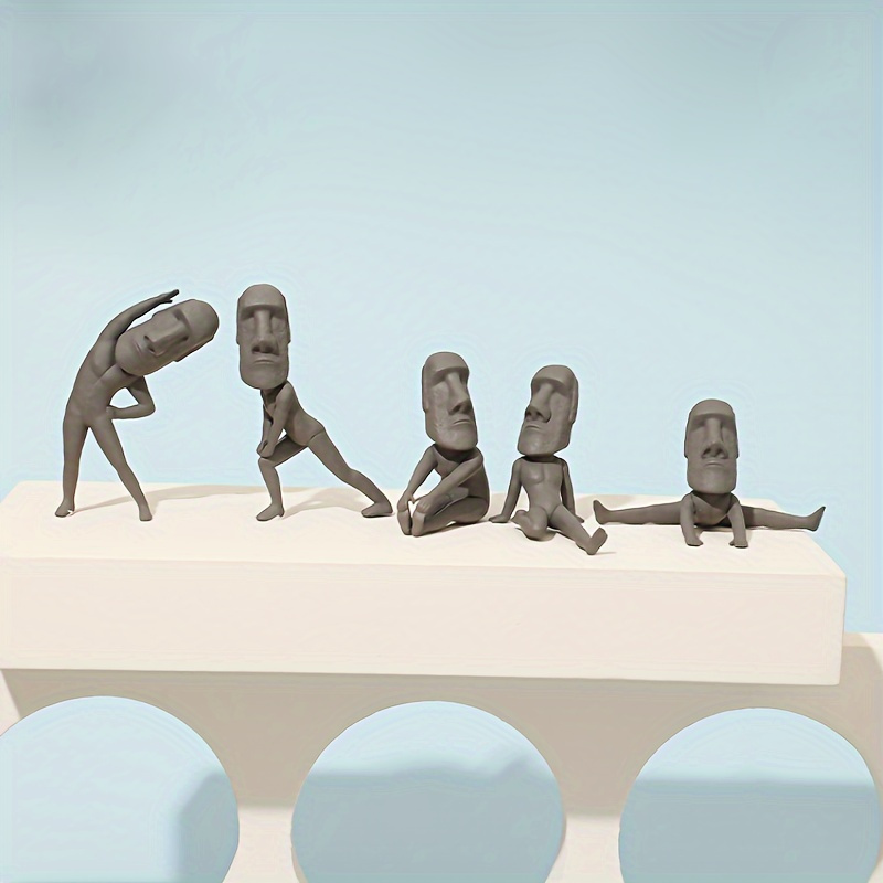 

Easter Delight: 5-piece Cartoon Moai Figurine Set - Pvc Mini Statues & Sculptures For Desk Decor, Twist Egg Ornaments Included Mini Figurines Figurines Home Decor
