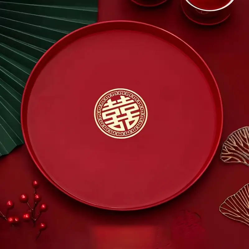 BAIWOVIS 2Pcs Chinese Wedding Favor Candy Plate, Traditional