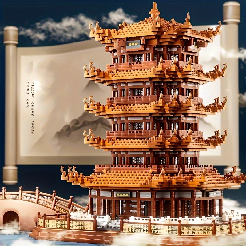 

980pcs Majestic Yellow Crane Tower Building Kit - 3d Puzzle Construction Set For Hobbyists - Detailed Architecture Model, Engaging Brain Teaser For Adults And Kids