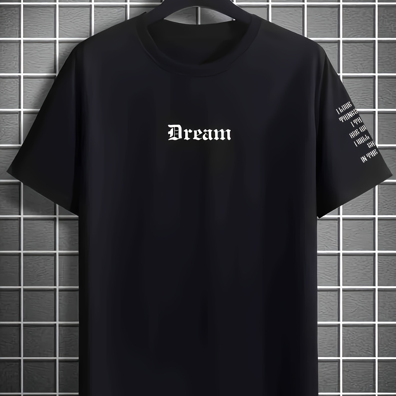 

Men's Dream Graphic Print T-shirt, Casual Short Sleeve Crew Neck Tee, Men's Clothing For Outdoor