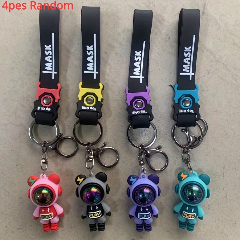 

4-piece Set Cute Astronaut Bear Keychains - Silicone, Perfect For Couples & Gifts, Ideal For Car Keys, Backpacks & Bags