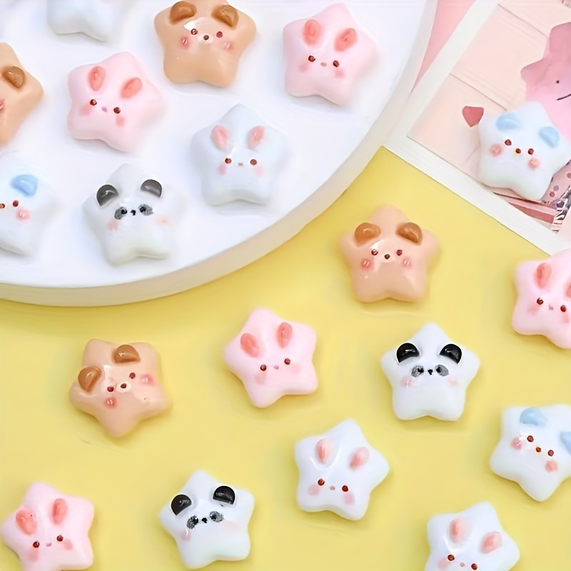 

30/60pcs Mini Bunny & Bear Star Shaped Resin Beads, Cute Flatback Beads, Colorful Diy Crafting Accessories For Phone Case, Hairpin, Jewelry Making