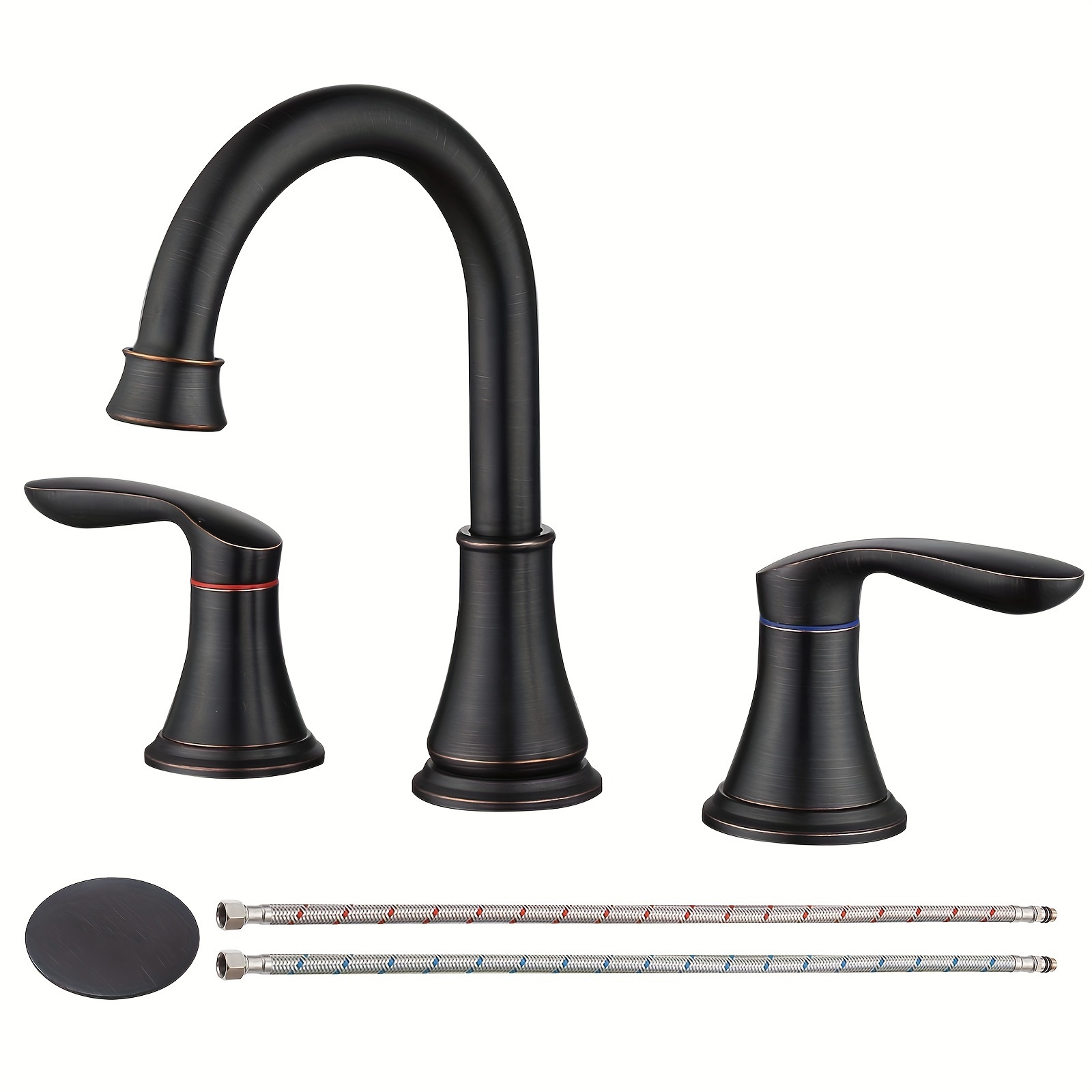 

1 Piece Of Stainless Steel Material, 3 Holes, 2 Handles, Waterfall Style Bathroom Faucet With Pop-up Drainage And Water Supply Hose, Modern And Minimalist Style Suitable For Bathrooms And Bathrooms