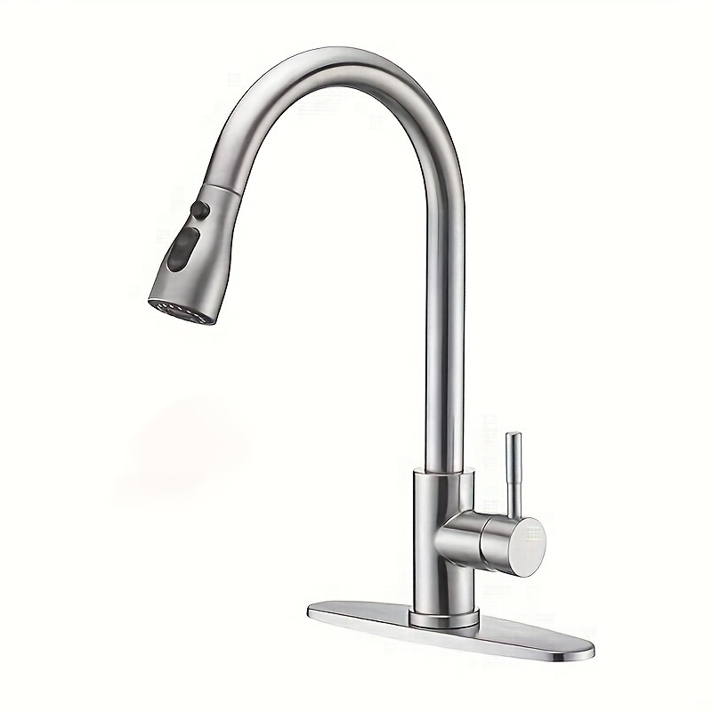 

1pc Pull-out Stretchable Kitchen 201 Stainless Steel Faucet, Classic Style, Rotatable Sink Tap, 19.69 Inches Height With 9.45 Inches Spout For Home And Commercial Use