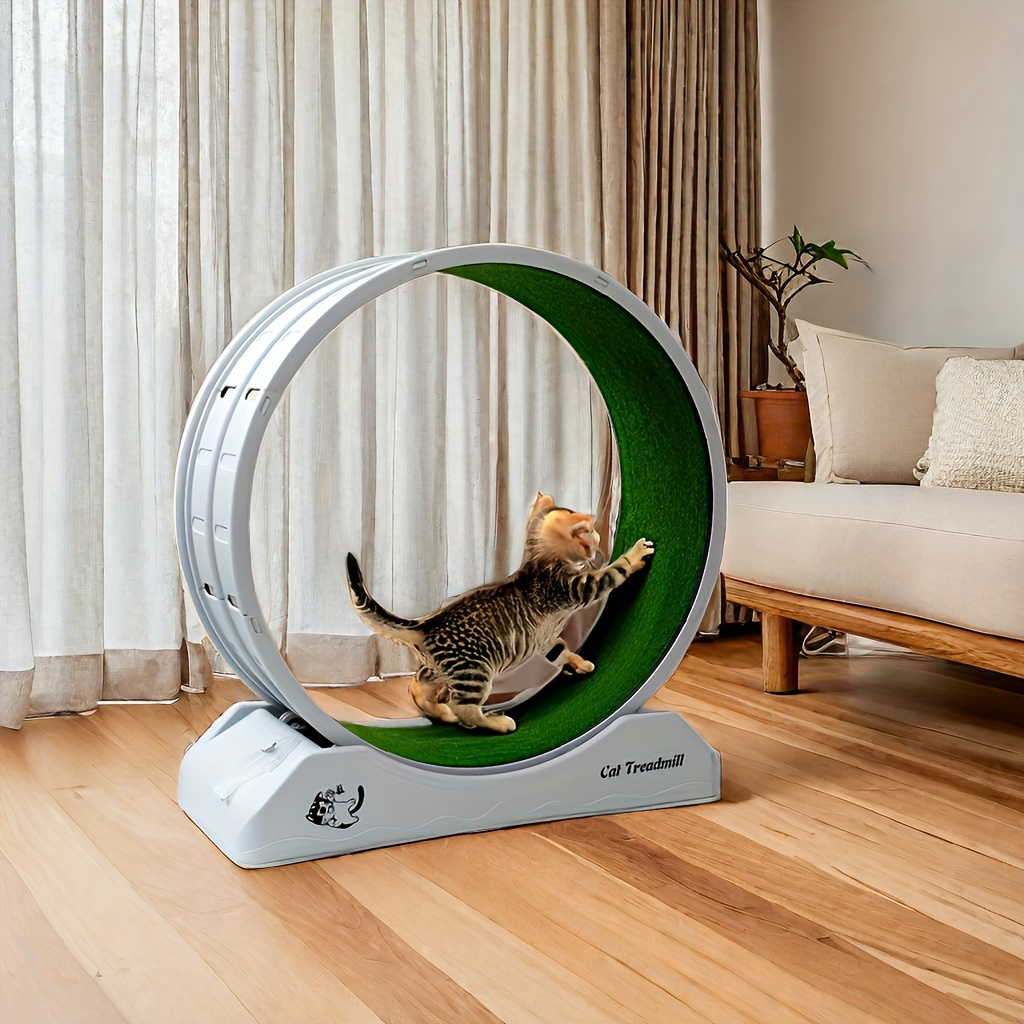 

33" Cartoon-themed Cat Exercise Wheel - Quiet, Non-electric Indoor Treadmill With Carpeted Runway For Fitness & Play