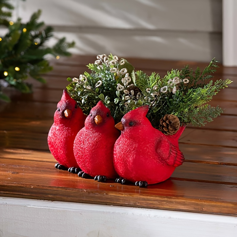 

Art Deco Style Red Bird Resin Statues, Set Of 3 - Animal Theme Outdoor Tabletop Decor For New Year's Day, Garden & Home Display, No Electricity Or Battery Needed