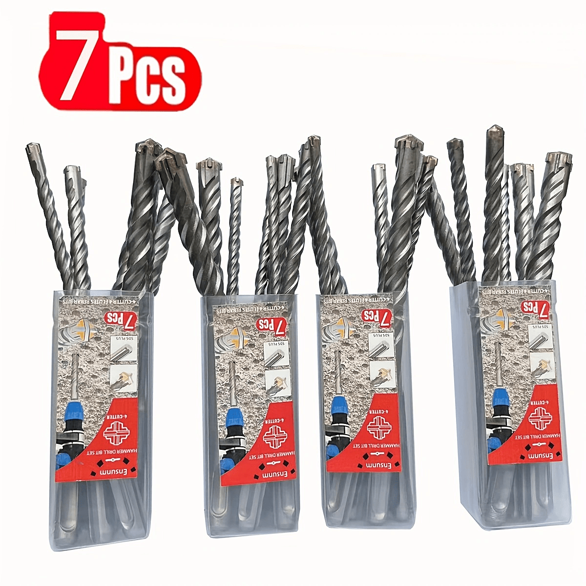 

7-piece Tungsten Steel Sds Plus Drill Bit Set, Grey, Phillips Head, , No Assembly, Home Decor Use, Head 4-blade For Masonry, Concrete, Brick, Stone - 5mm To 14mm Sizes