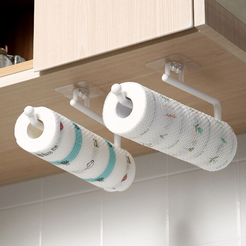 

1pc Plastic Paper Towel Holder With Suction Mount Hanging Hook, No-drill Surface Mount Kitchen Roll Rack For Bathroom And Kitchen Storage.