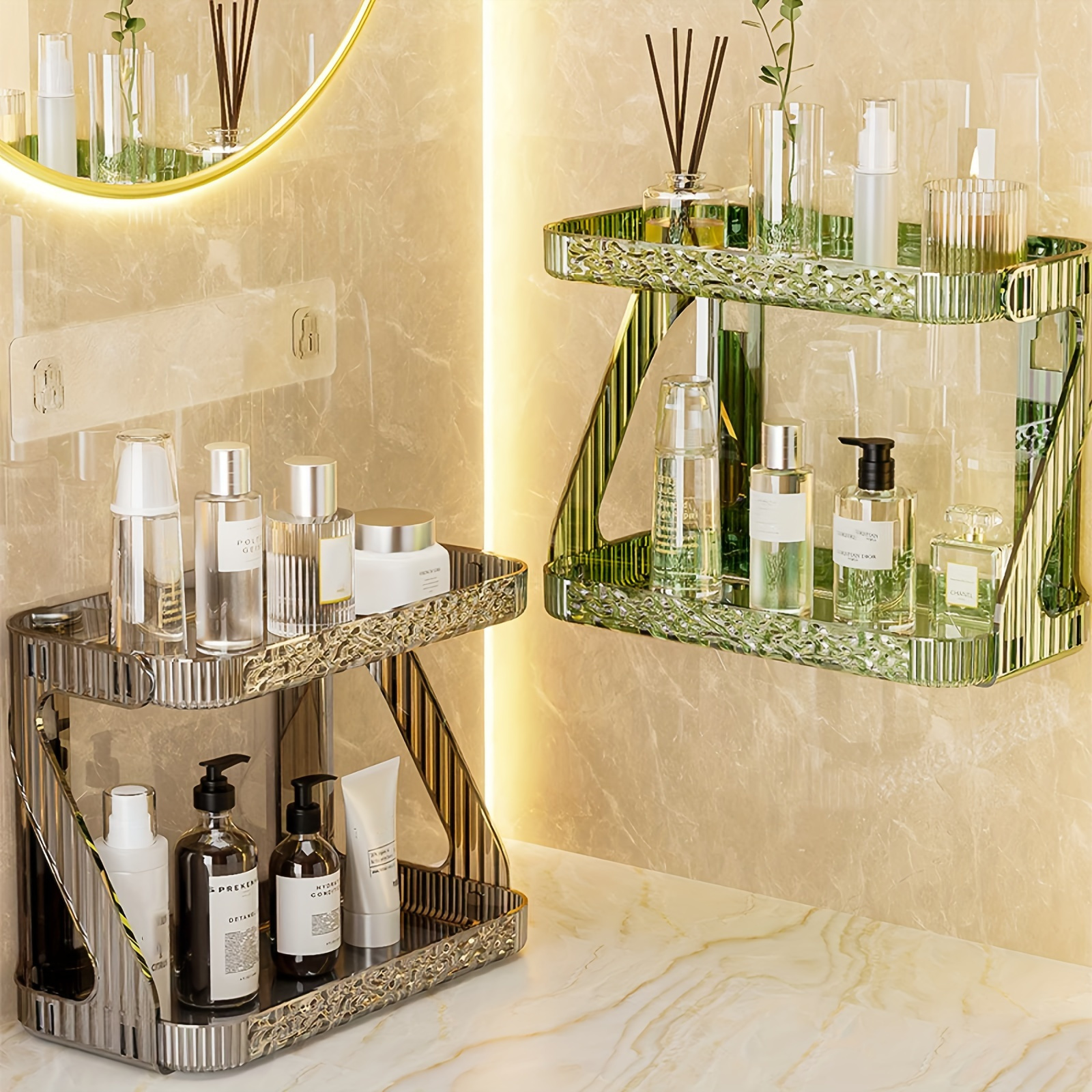 

1pc Double Layer Bathroom Storage Rack, 2 Tier Bathroom Organizer For Perfumes And Makeups, Skincare, Toiletries, Modern Plastic Desktop Storage Holder For Bathroom