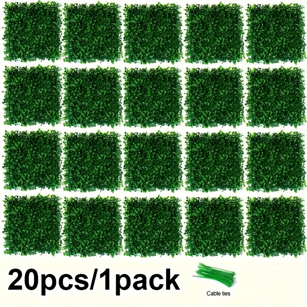 

10/20pcs Artificial Boxwood Panels, Plastic Greenery Wall Decor, Perfect For Outdoor & Indoor Landscape, Garden, Backdrop, Wedding Decoration, With Cable Ties, 10x10in