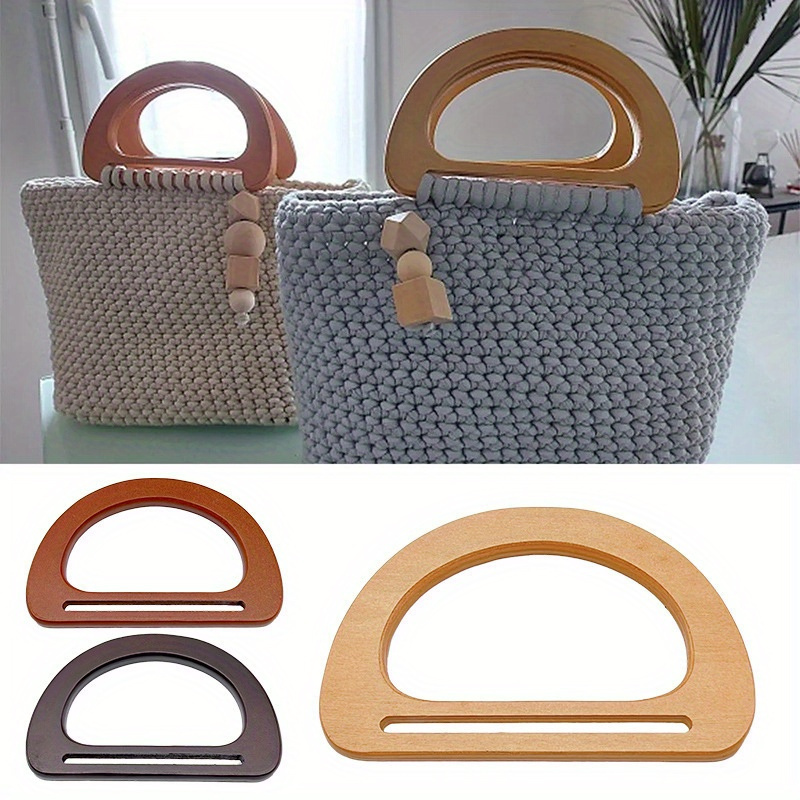 

2pcs Vintage Woven Wooden Handbag Handles, Ethnic Style Bag Accessories, Nylon Rope Wood Bead Strap For Diy Wrist Bag Crafting