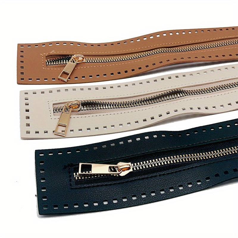 

3pcs Double-sided Leather Zipper Strips With Pre-punched Sewing Holes For Luggage Hardware And Woven Bags, 60cm/23.6inches Long, Available In Brown, White, And Black Colors